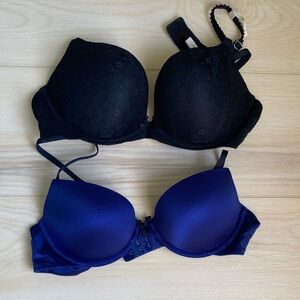 aerie Black Lace and royal Blue Padded Lace & Smooth Push-Up Bras - Set of 2